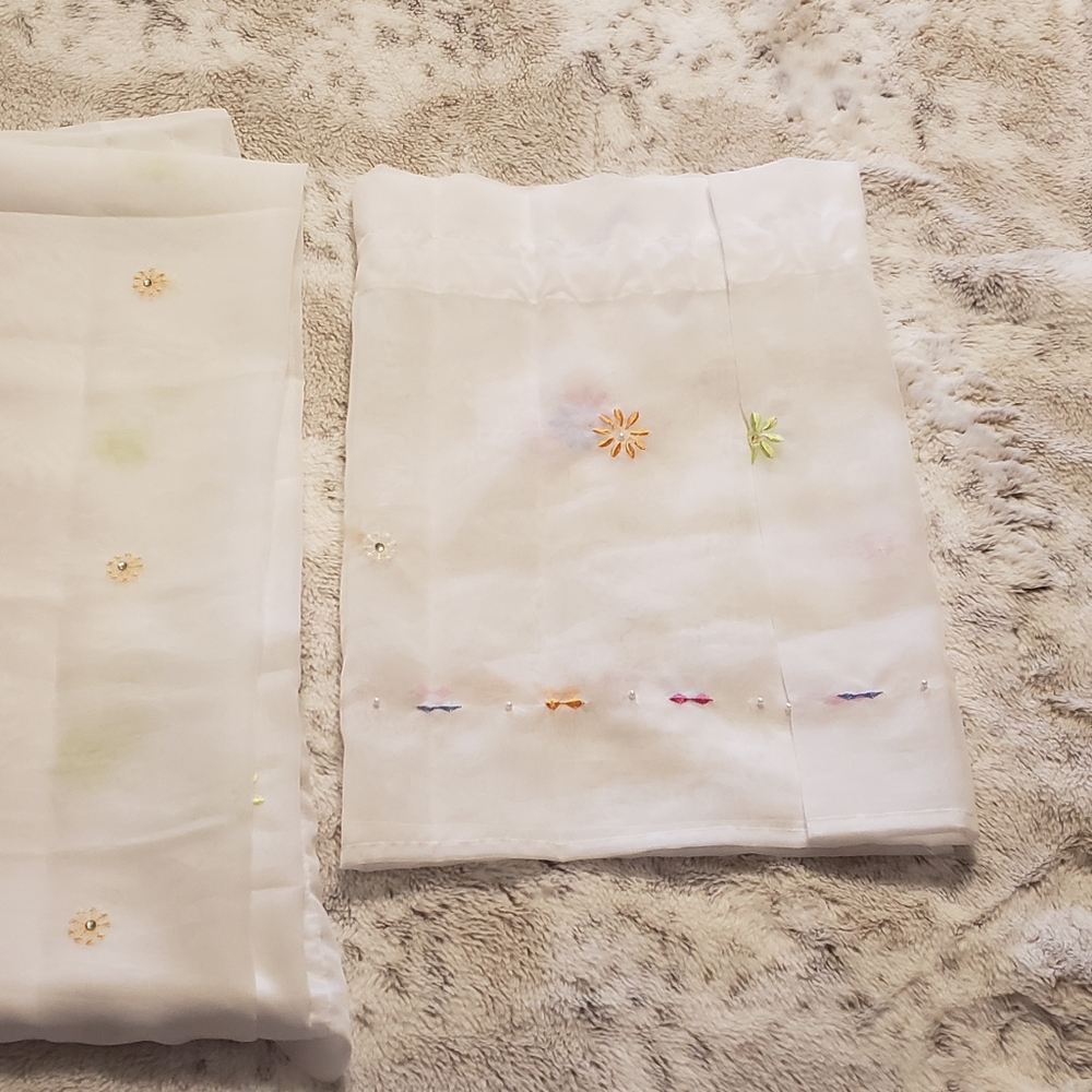 Floral Embroidered White Sheet Curtains